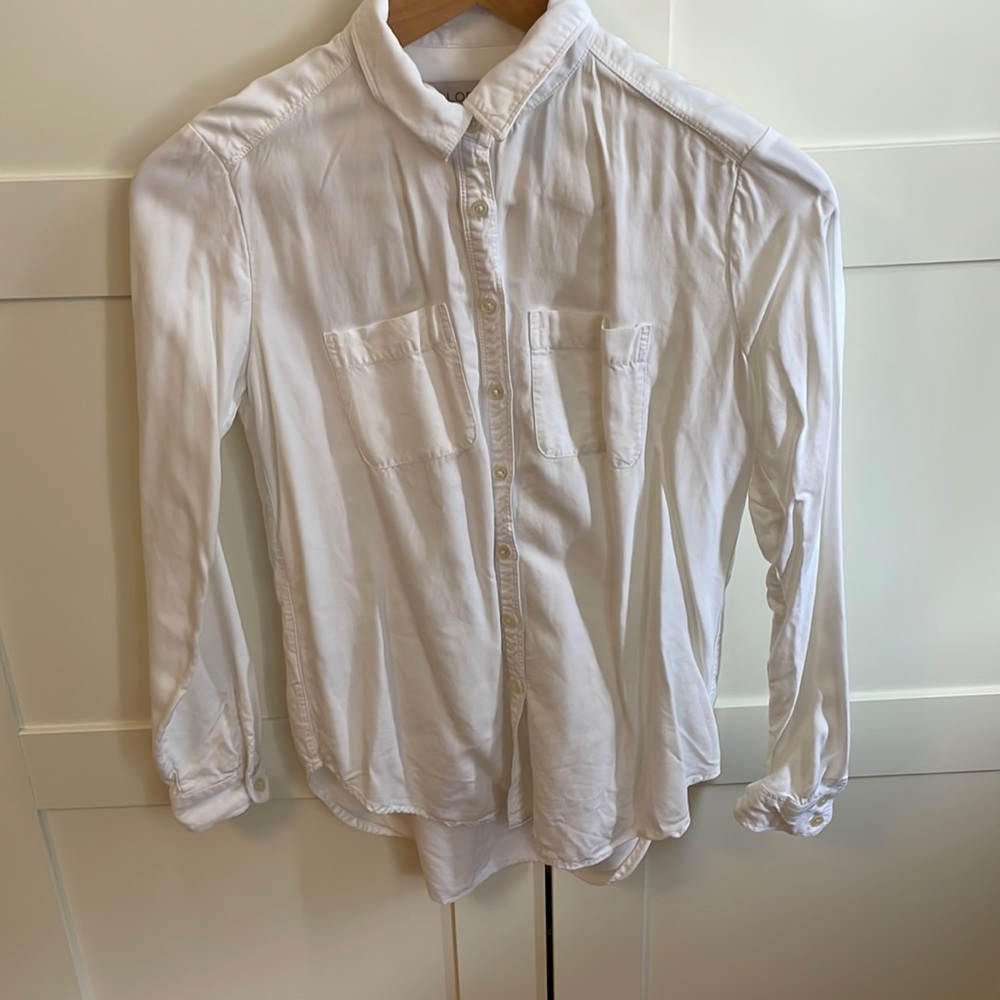 LOFT Petites White Button Down Shirt